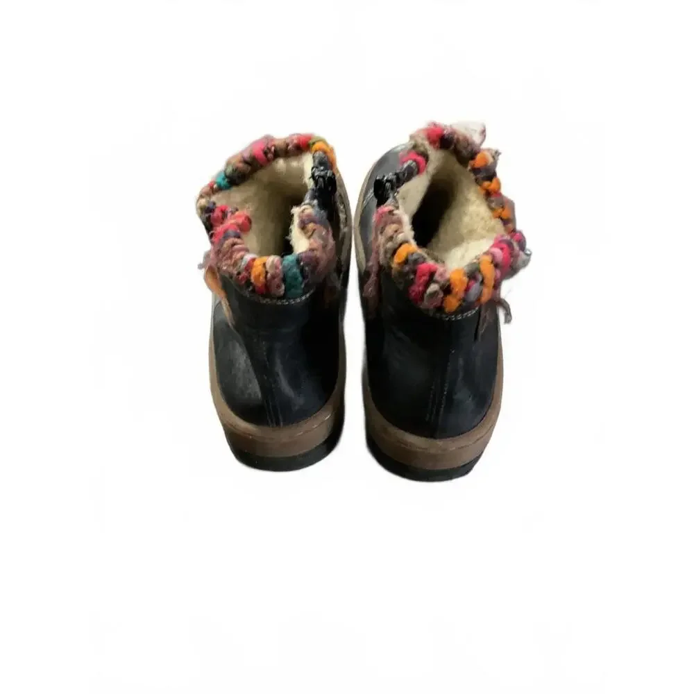 Reiker Navy Blue Ankle Boots with Colorful Knit Trim Size 40 (9.5)